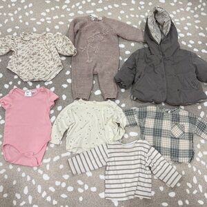 Lot of 7 Zara Kids baby girl crochet coverall onesie knit coat jacket top tee
